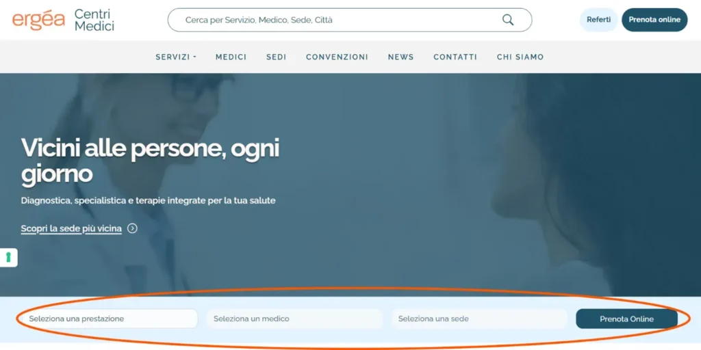 Barra di prenotazione online delle visite mediche