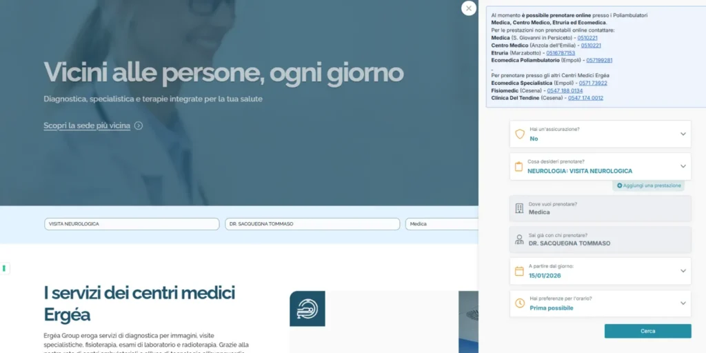 Esempio di compilazione per la prenotazione online nei centri medici ergéa