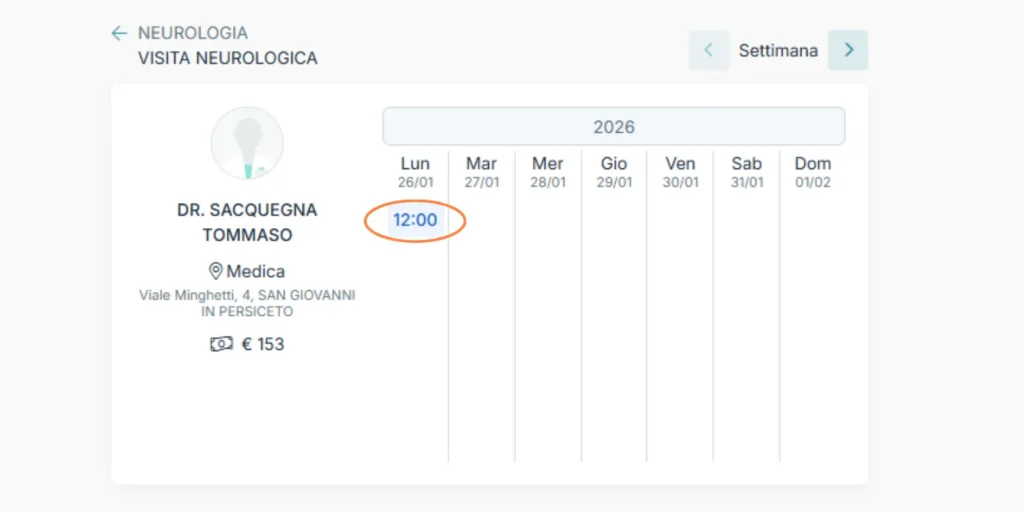 Esempio di selezione dell'appuntamento per la prenotazione online